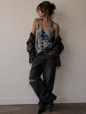 American Age Tie Dye Halter Tank Top Blue Gray XS Boho Festival Sleeveless Top